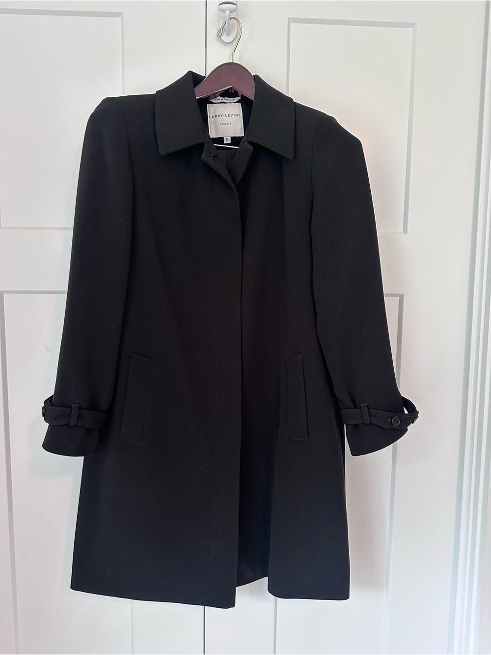 Larry Levine Black Women’s Long Stretch Single-Breasted Trench Coat‎ EUC M